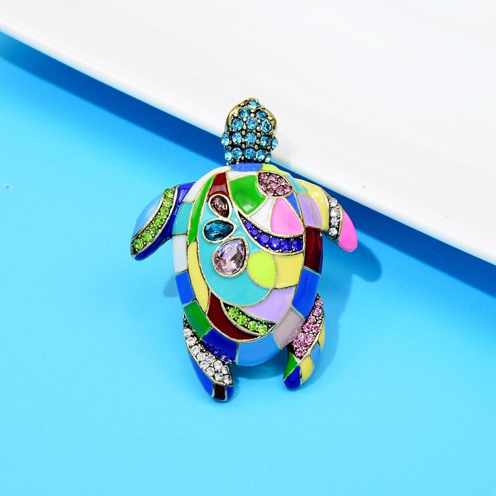 Blucome Colorful Enamel Sea Turtle Brooches for Women Rhinestone Fashion Animal Pin Vintage Accessories High Quality New