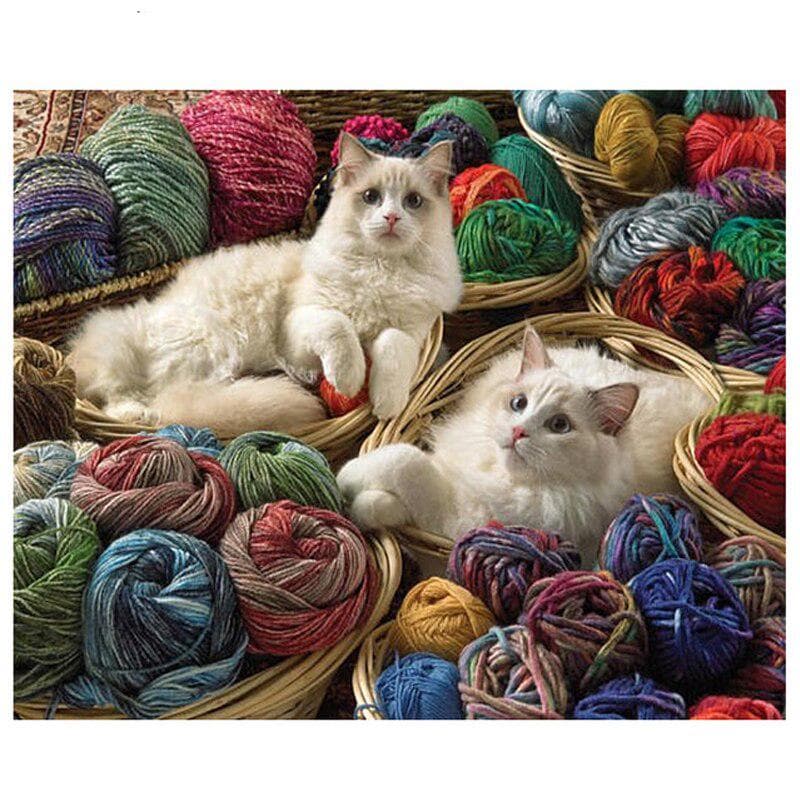 Diamond Painting Diamond Embroidery Canvas Art Cute Kittens Yarn Full Round New Year Decoration 20X30CM