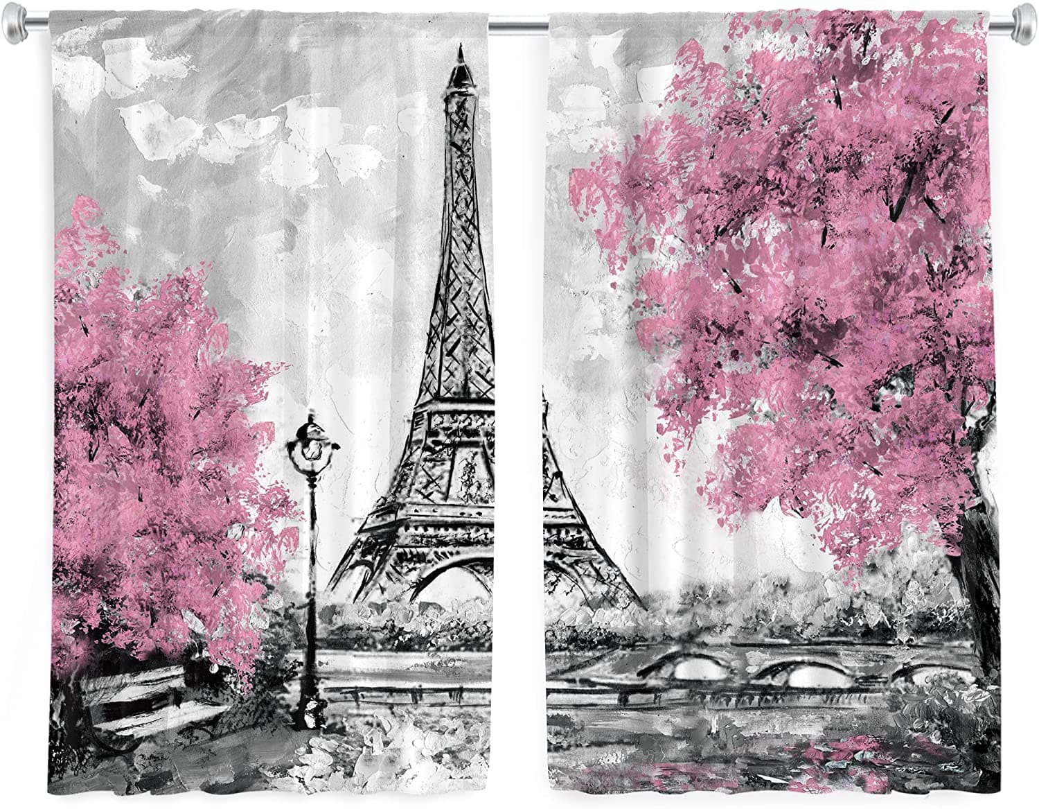 Pariss Landmarks Eiffel Tower Couple Curtains For Living Room Bedroom Kitchen Curtains Window Treatments 132W164H(CM)52x65in&Grommet Top