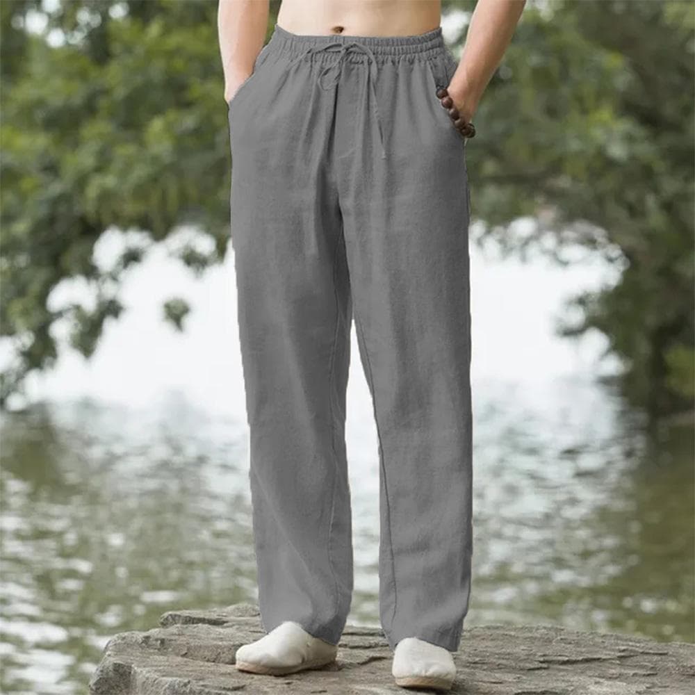 Men's Cotton Linen Pants Hawaiian Vacation Holiday Beach Trousers Breathable Streetwear Casual Pants Loose Men Bottoms XXXL gray