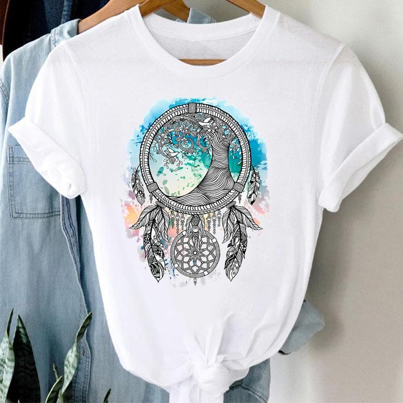 Women Print Peace Shadow 90s Short Sleeve Tee Top Fashion Tshirt Clothing Casual Summer Lady Female Graphic T-shirt M