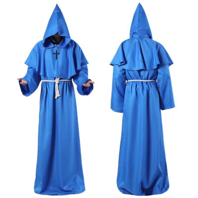 Scione Wizard Costume Cosplay Medieval Monk Friar Robe Priest Costume Ancient Clothing Christian Suit M blue