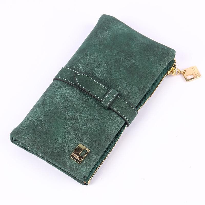 Drawstring Nubuck Leather Zipper Women Wallet Large Capacity Long Designer Female Purse Lady Big Card Holder Phone Money Bag green
