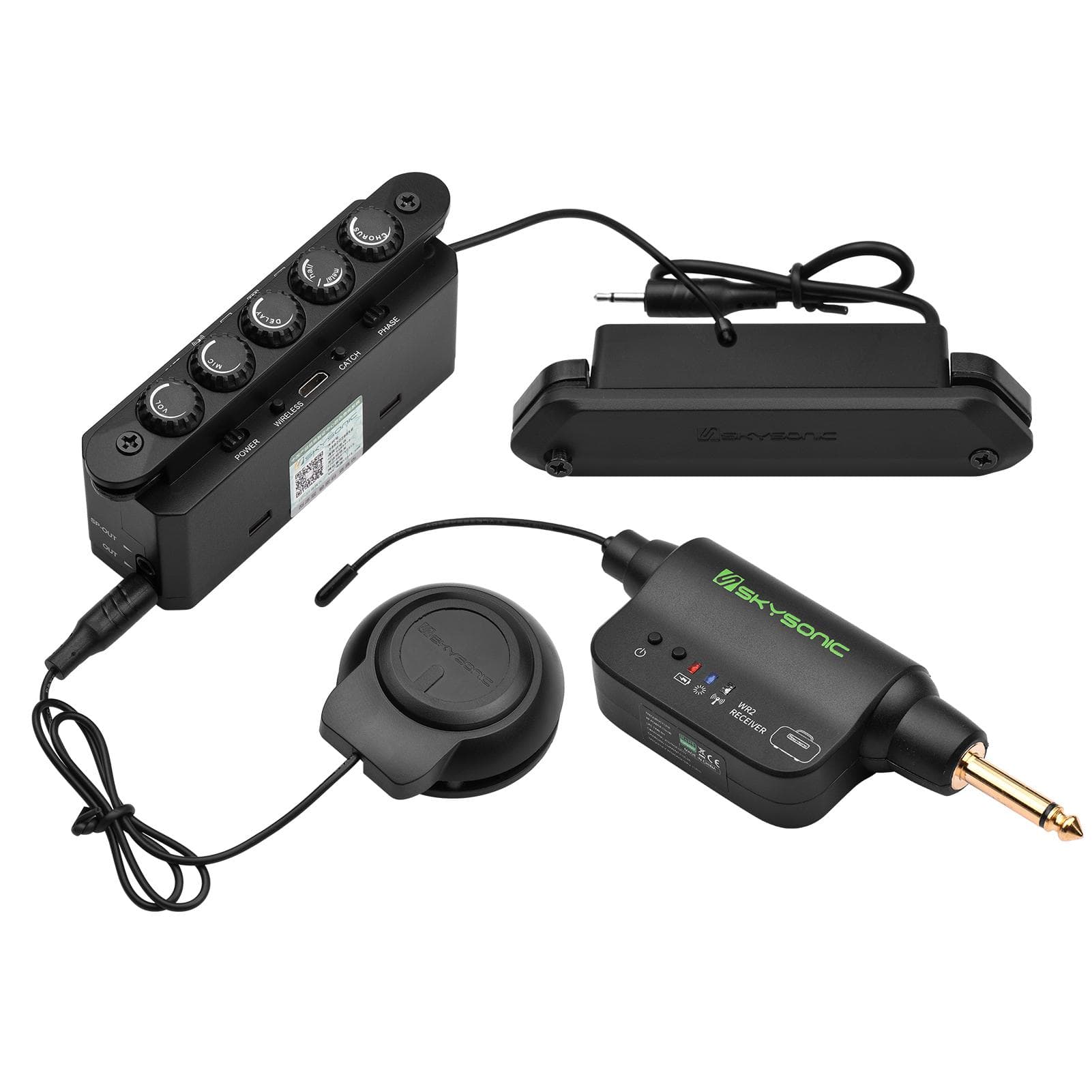 SKYSONIC WR2 Wireless & Resonance Acoustic Soundhole Pickup Wireless Vibration Pickup Sound Pick-up black