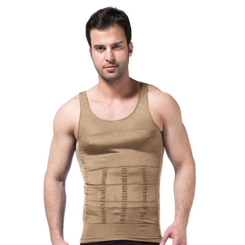 Men Corset Body Slimming Tummy Shaper Running Vest Belly Waist Girdle Shirt Black Shapewear Underwear Waist Shirts Running Vest 3XL beige