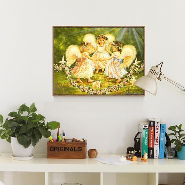 DIY Birds Angel Heaven Painting Round Rhinestone Diamond Embroidery Handicraft Cross Stitch 20X30