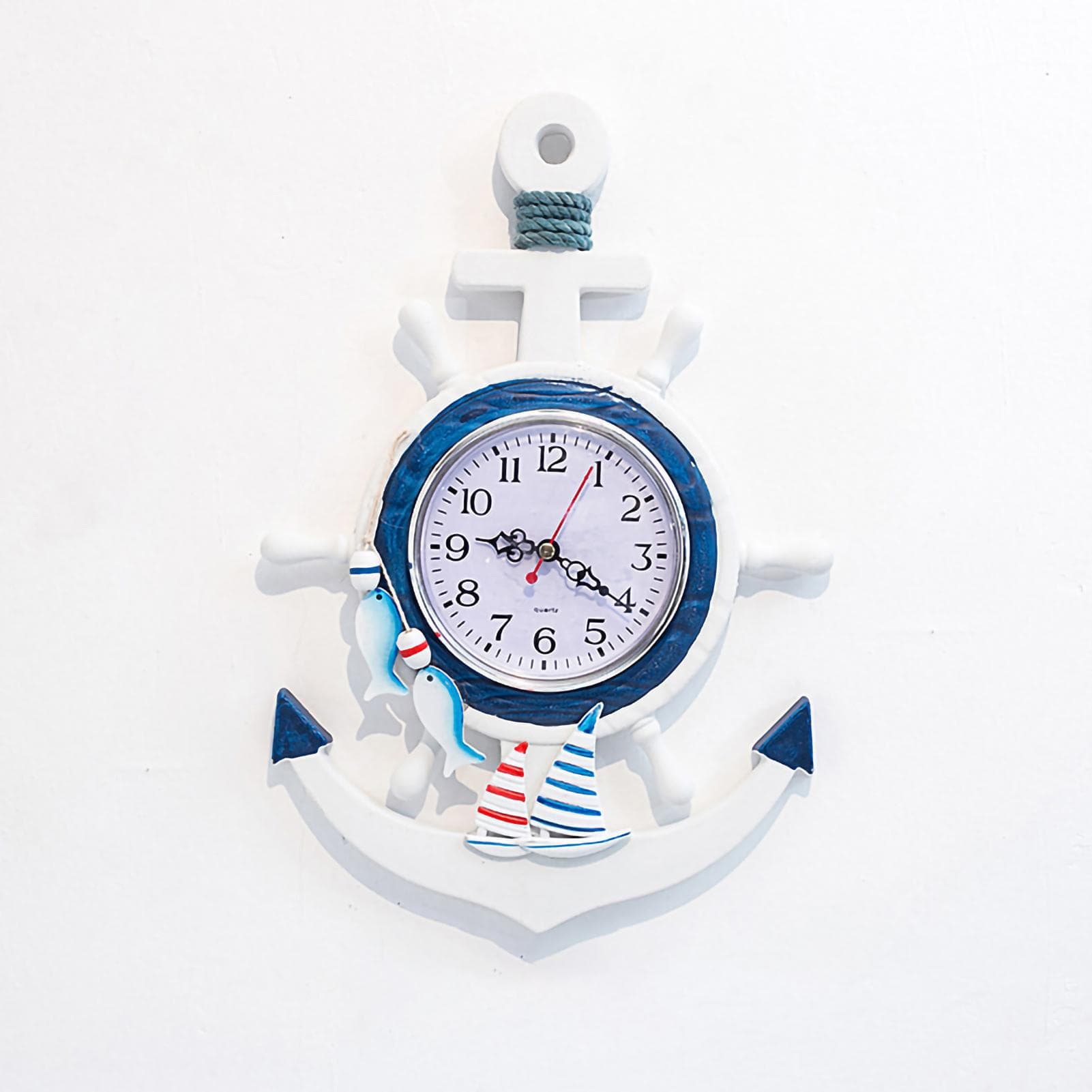 Wall Clock Blue and White Ship Modeling Marine Style Personalized Decoration Clock for Study 34x23cm/13.4x9.1in