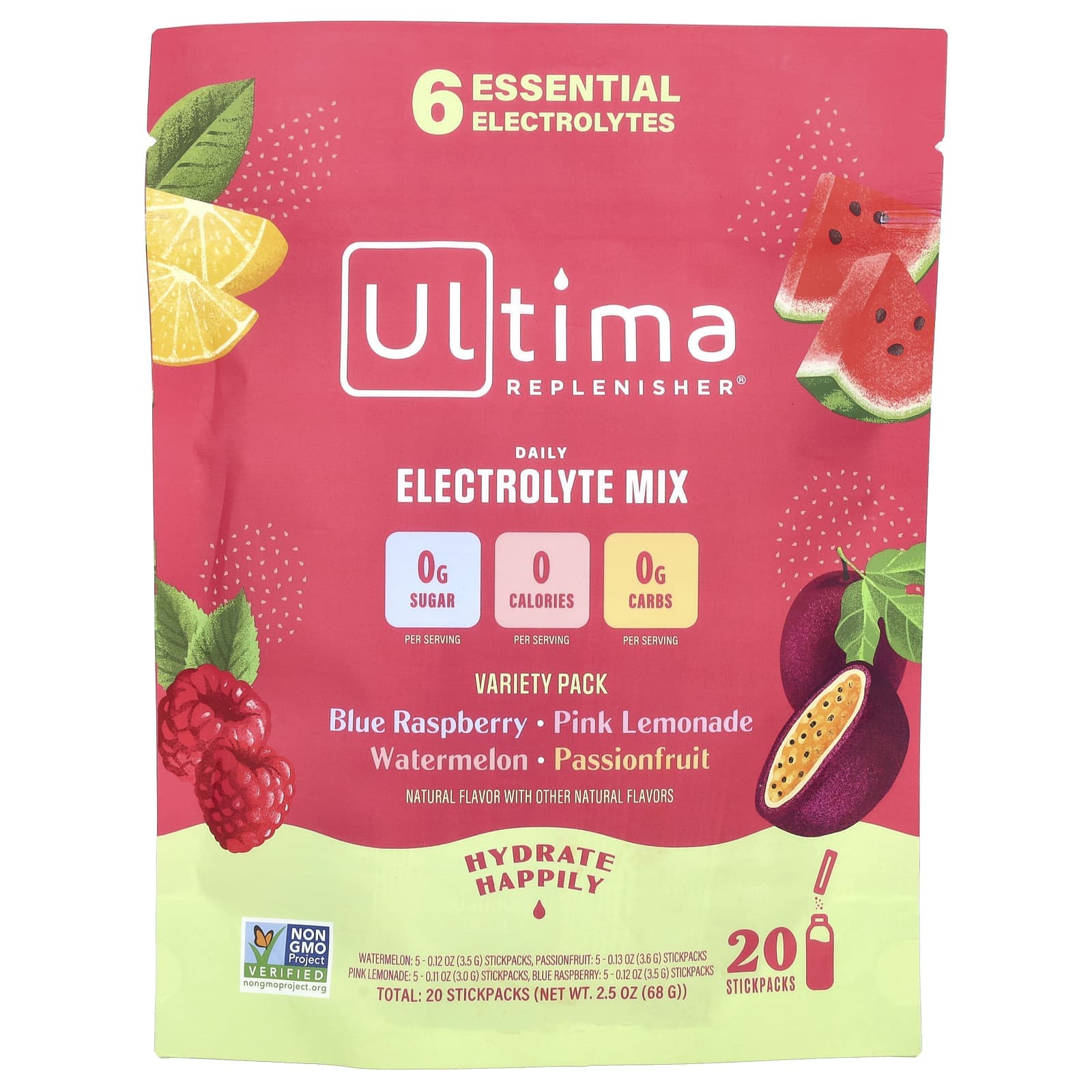 Ultima Replenisher, 6 Essential Electrolytes, Daily Electrolyte Mix, Variety Pack, 20 Stick Packs