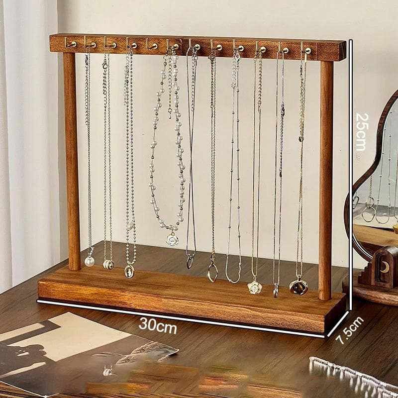 Jewelry Organizer Display Stand Solid Wood Necklace Hanging Countertop Rack For Chains Earrings Bracelets Showcase Storage Rack 12hooks