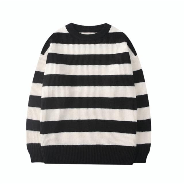 Autumn Winter Knitted Striped Sweater Women Casual Oversized Pullovers Sweaters Loose Warm Jumper Streetwear Teen Knitwear XXXL white/black