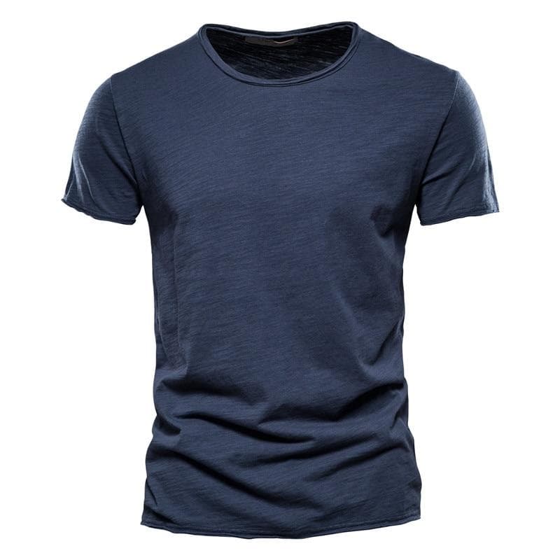 Usegiraffe Brand Quality Elasticity T-Shirt Men's O-neck Slim Fit 100% Cotton T-shirt Fashion Short Sleeve T Shirt Men's Tops Casual Tshirt S Dark blue