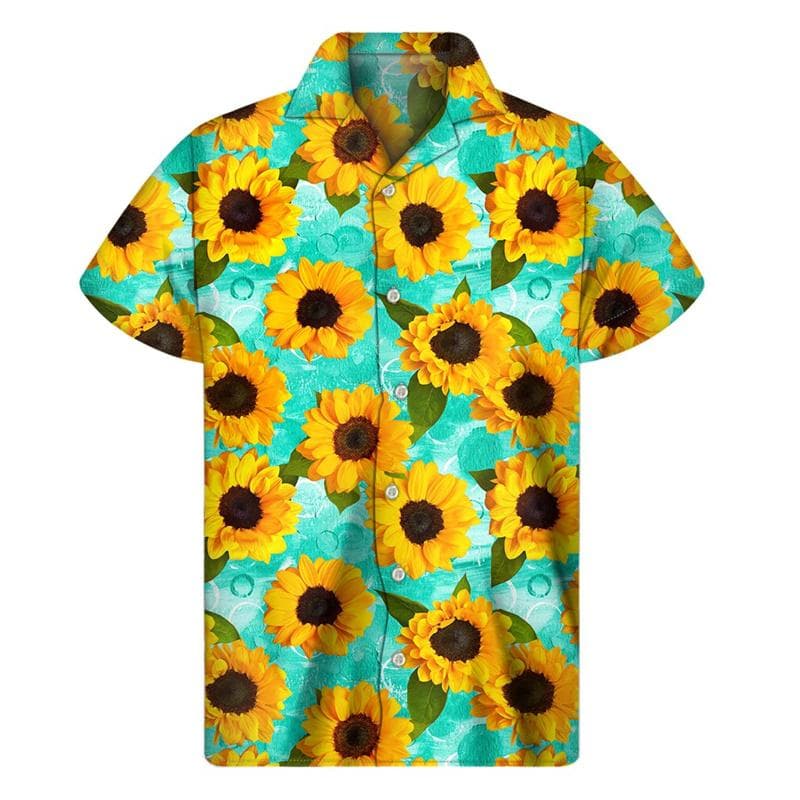 3d Plants Sunflower Print Shirt For Men Fashion Classic Short Sleeve Summer Vacation Shirts Breathable Tops Hawaiian M