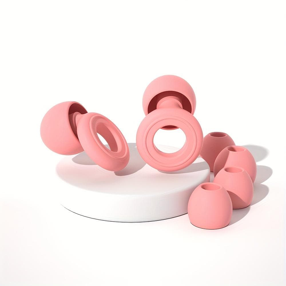 Reusable Silicone Earplugs for Sleeping & Swimming - 35dB Noise Reduction, Includes 2 Pairs of Caps, Ideal for Snoring, Studying pink