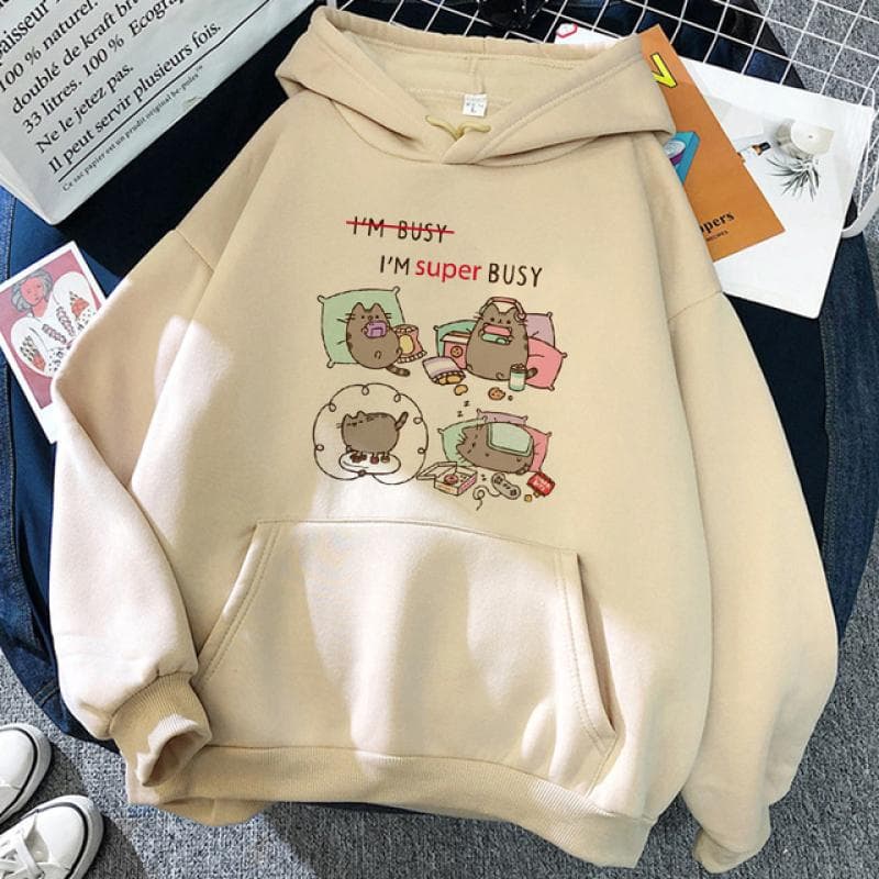 90s Y2k Cute Anime Funny Cartoon Cat Hoodie Women Harajuku Ullzang Kawaii Graphic Cat Sweatshirt Winter Warm Hoody Female M