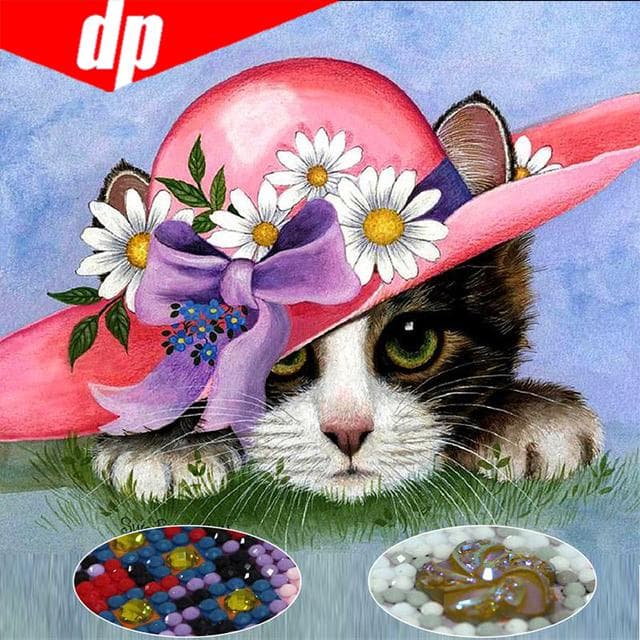 Round Rhinestone Diamond Embroidery Cat Girl 5d Diy Diamond Painting Handicraft Cross Stitch 30x30