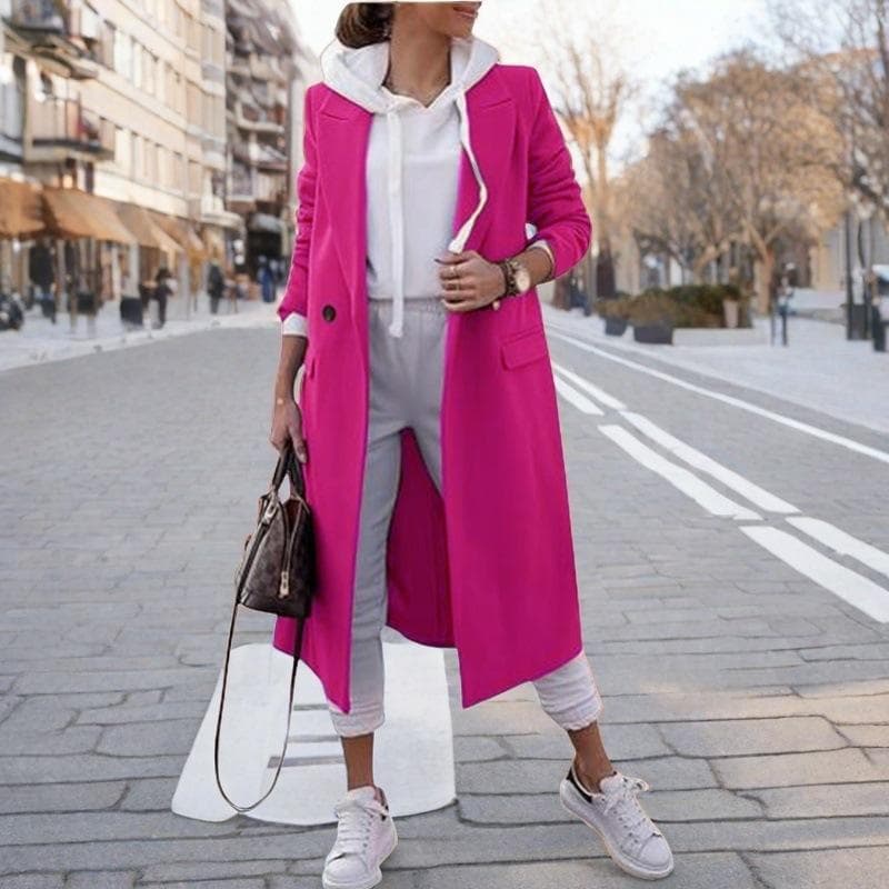 Autumn and Winter Woolen Women's Long Cardigan Coat M pink
