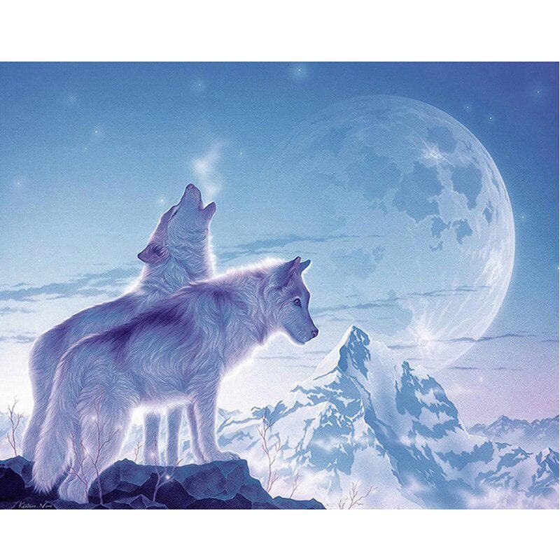 Rhinestones DIY Diamond Embroidery White Wolf Couple In Snow Night 5D Diamond Painting Diamond 20X30CM