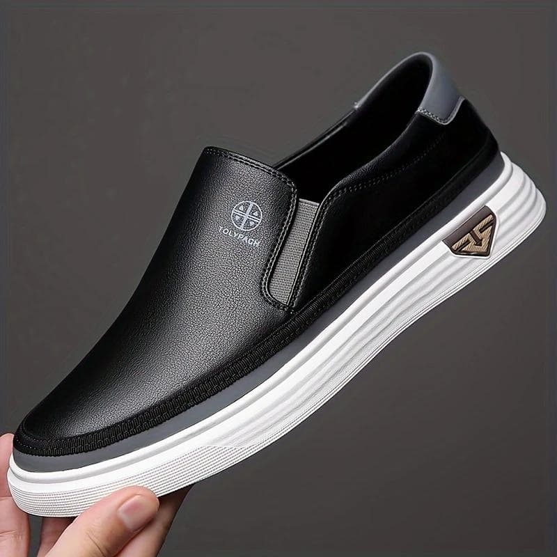 White Leather Shoes Men's Slip-on Soft Sole Fashion Sports Casual Shoes 45 black