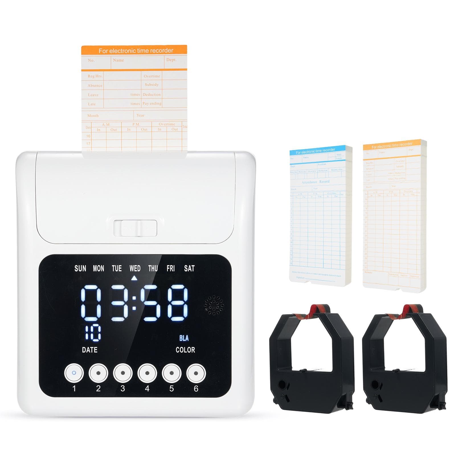 Electronic Time Clock with Extra 100pcs Time Cards 2 Sided Monthly & Weekly and 2PCS Ink Ribbon UK white
