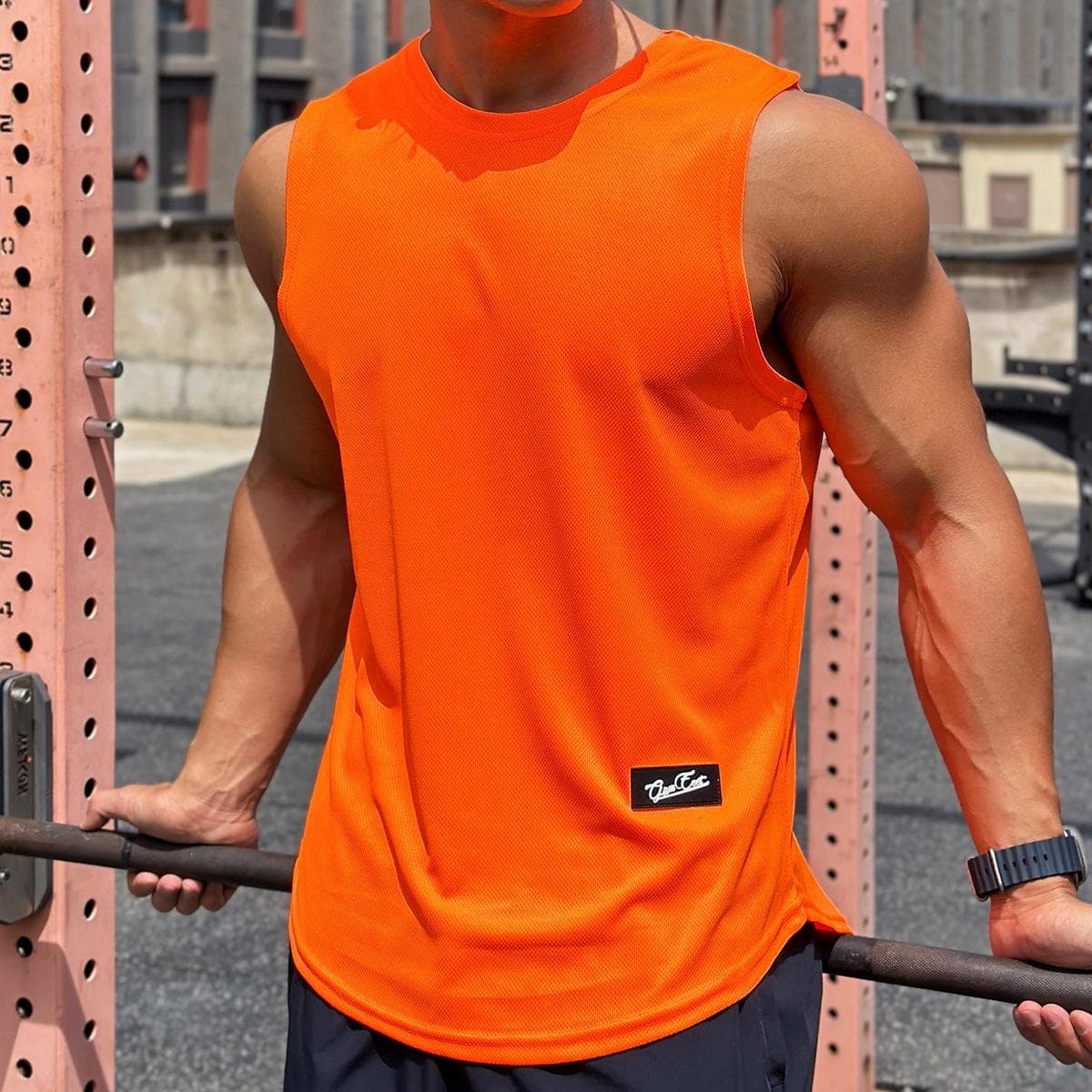 Quick Dry Bodybuilding Tank Tops Men Summer Casual Sleeveless Shirt Male Gym Fitness Singlet Stringer Training Clothing XXXL orange