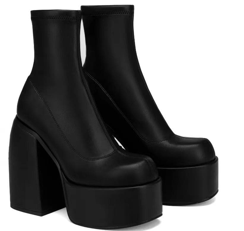 Fashion Ankle Boots Women Fashion High Platform Shaped High Heel Boots Chunky Heels Zipper Designer Shoes 44 Platform Shoes Women Shoes 40 black