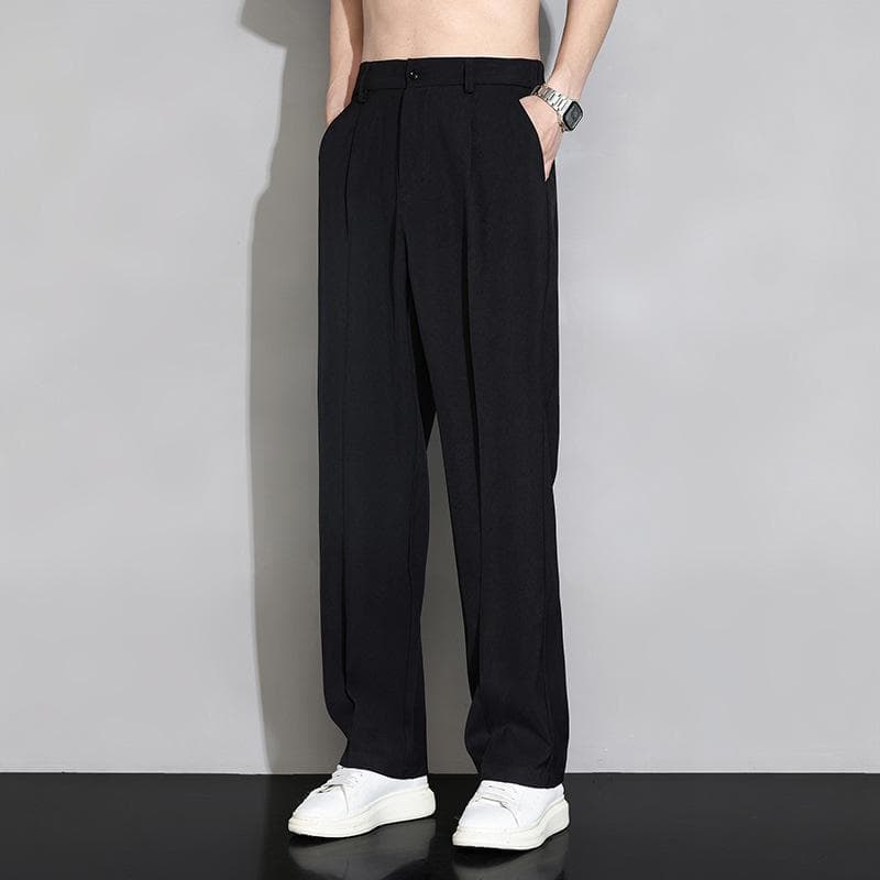 Men's Black Wide-Leg Casual Trousers for Spring and Summer 4XL