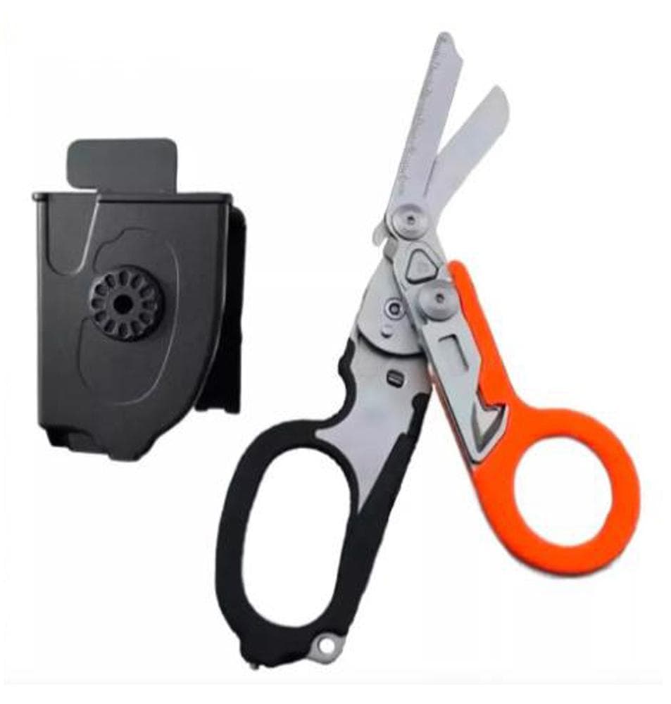 Paramedic Scissors with Compatible Holster 6 In 1 Multi-function Foldable Trauma Shears Outdoors black/orange