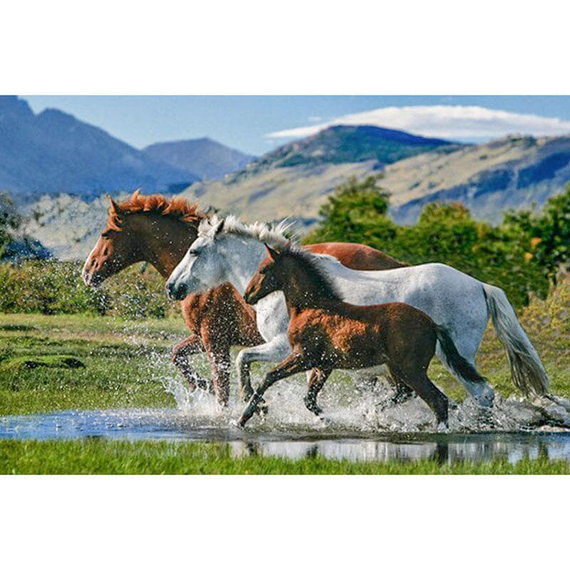 Horses Running on Otter Diamond Embroidery Needlework Cross Stitch Round Diamond Painting 20X30CM