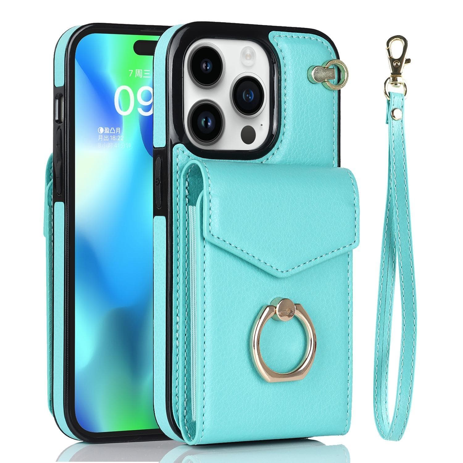 Luxury Card Bag Wallet Ring Holder Leather Case for iPhone 15 14 13 12 11 Pro Max xs max xr x /Samsung S23 S22 S21 Ultra Plus A14 A13 A12 A53 A54 A52 Samsung S20 Ultra mint green