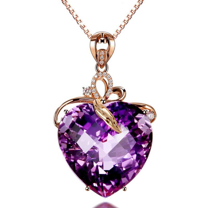 Bella Box Luxury Heart-shaped Amethyst 18K Gold Color Natural Amethyst Necklace Pendant For Women Wedding Jewelry rose gold
