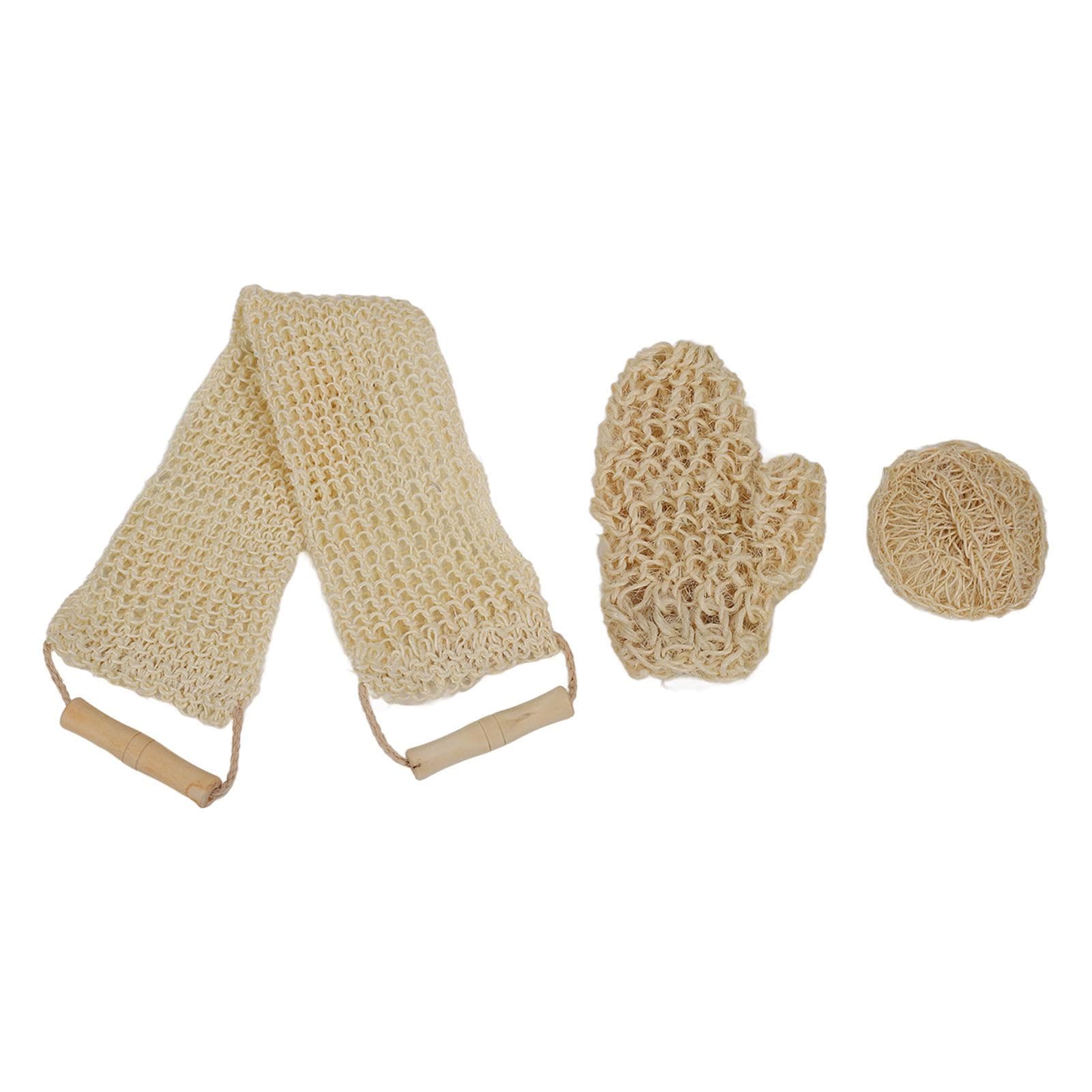 3pcs Body Scrubber Set Exfoliating Sisal Glove Deep Clean Shower Loofah Set for Home