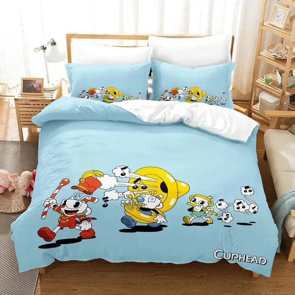 Cartoon Mugman Cuphead Bedding Set Duvet Cover Bed Set Quilt Cover Pillowcase Comforter king Queen Size Boys Adult Bedding Set 70x133cm 2pcs
