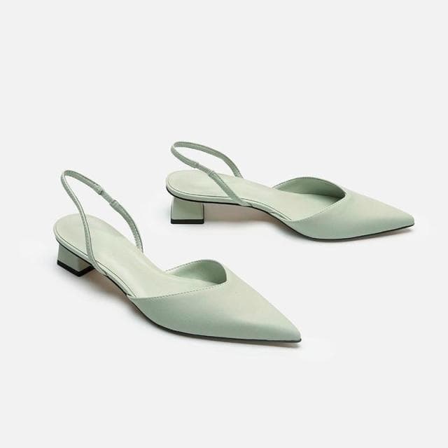 Square High Heels Women Shoes 2021 Flock Ankle Straps Slingbacks Sandals Casual Black Nude Wedding Sexy Pointed Toe Woman Pumps 40 green