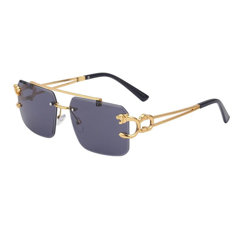 Fashion Leopard Metal Rimless Sunglasses Double Bridge Gradient Ocean Film UV400 Protection
