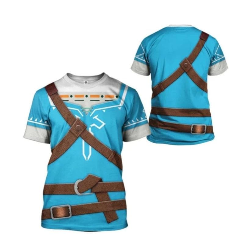 Zelda Cosplay Summer Men's Ethnic Elements Comfortable and Breathable Mesh T-shirt Men's Street Leisure Round Neck Short sleeved S