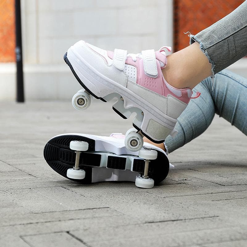 Children Teenagers Boys and Girls Shapeshifting Shoes Four Wheels Dual-purpose Roller Skates Double Row Runaway Shoes Roller Skates 35