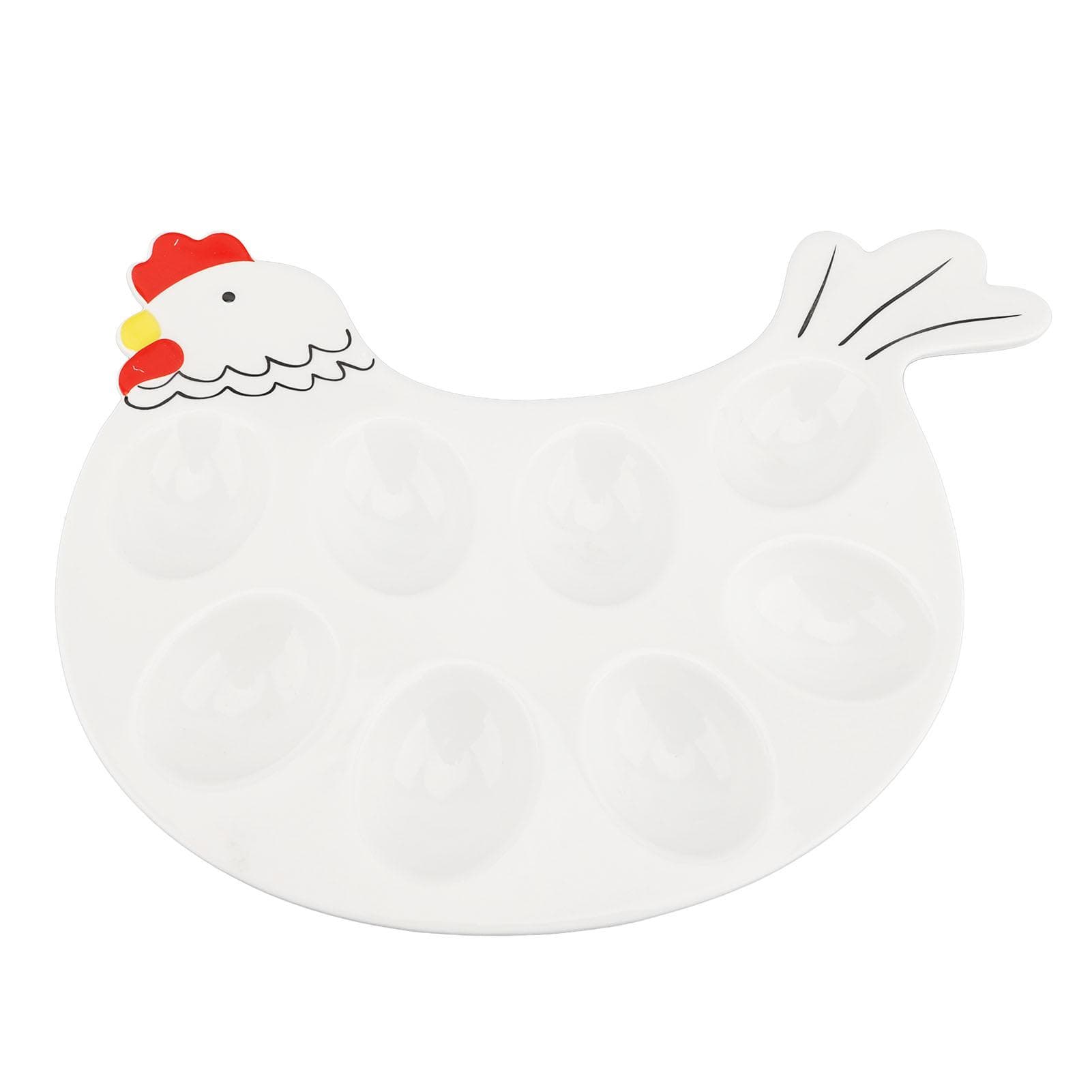 8 Grid Deviled Egg Platter Tray Cute Chicken Shaped Ceramic Dish Easter Egg Display Holder