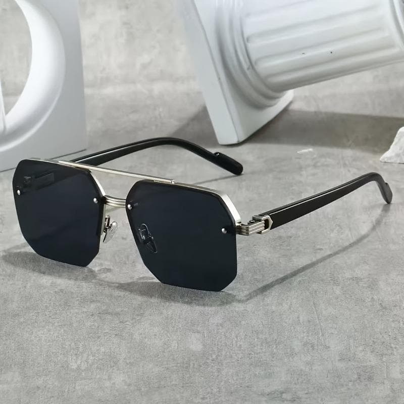 Polygonal Double Beam Mens Fashion Glasses Black Lenses Stylish Everyday Eyewear for Casual Attire Trendy Accessories