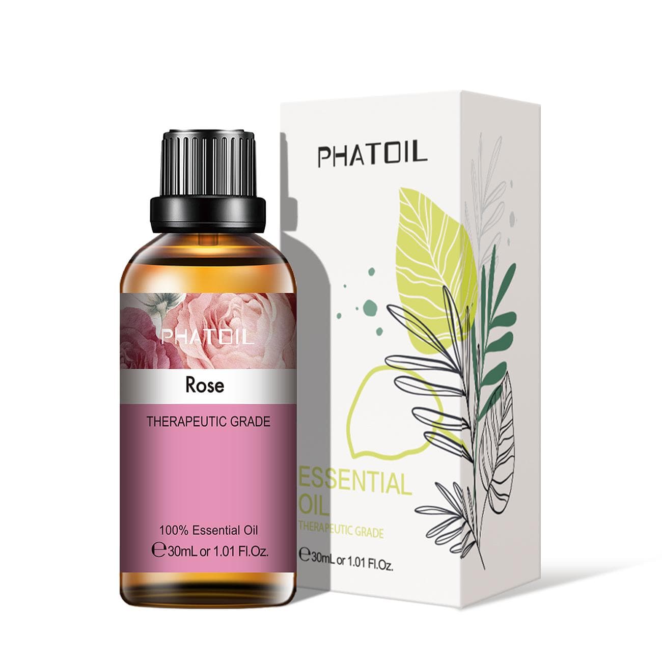 PHATOIL 5ml/10ml/15ml/30ml/100ml Rose Pure Essential Oil for Air Freshener Aromatherapy Bathing Skin Care DIY Scents Candle Floral Fragrance Oil Rose-30ml