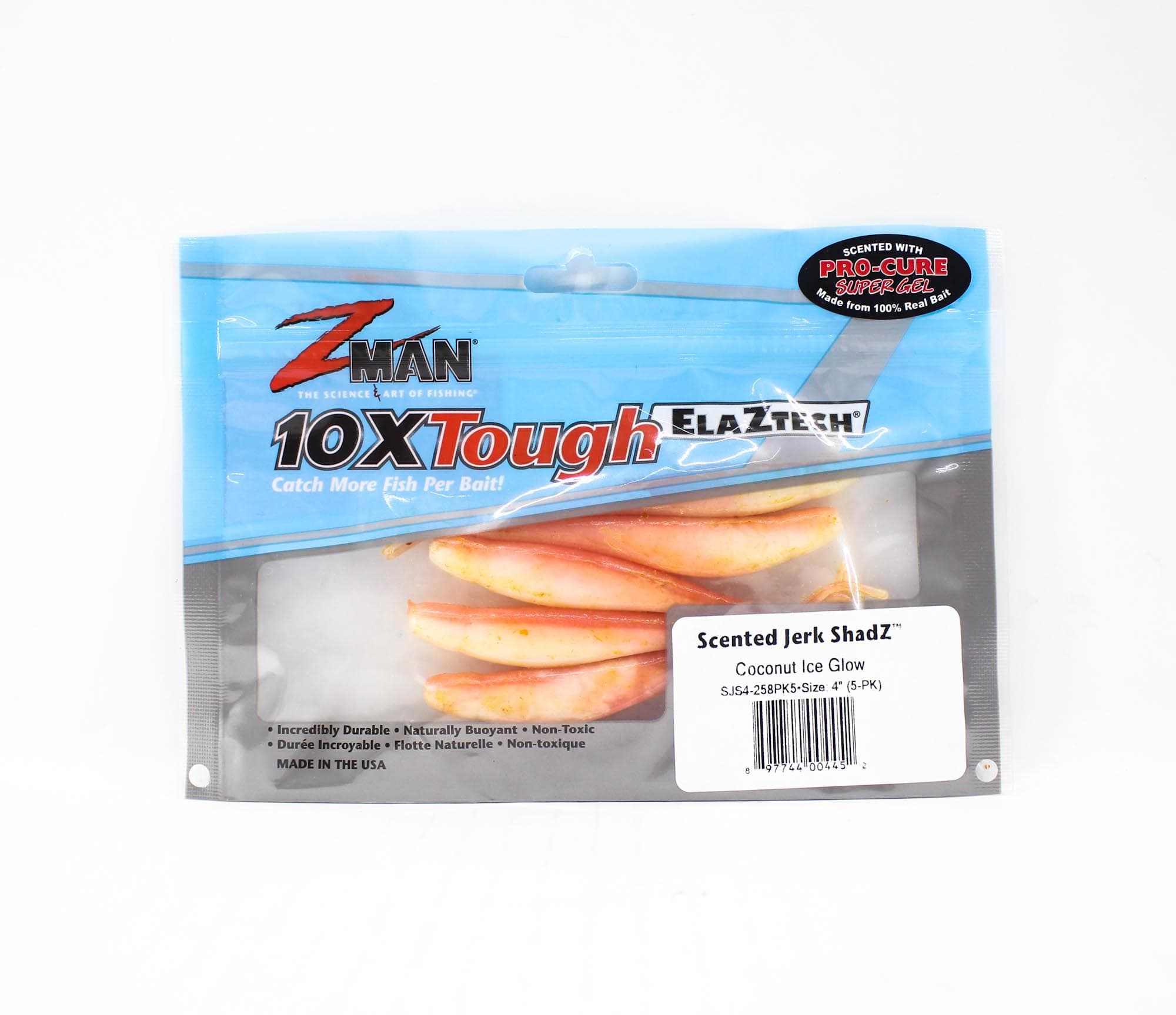 Zman Soft Lure Jerk ShadZ Scented 4 Inch 5/Pack Coconut Ice Glow (4452)