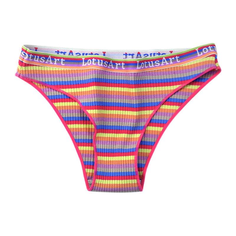 Plus Size Ladies Colorful Cotton Briefs Women's Striped Knit Briefs Low Waist Briefs Soft and Comfortable Briefs L purple