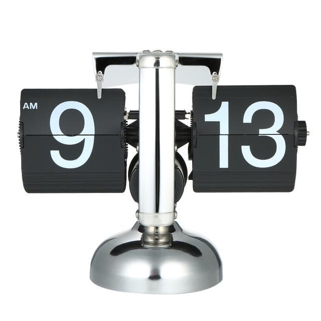 Flip Digital Clock Small Scale Table Clock Retro Flip Clock Stainless Steel Flip Internal Gear Operated Quartz Clock Home Decor black