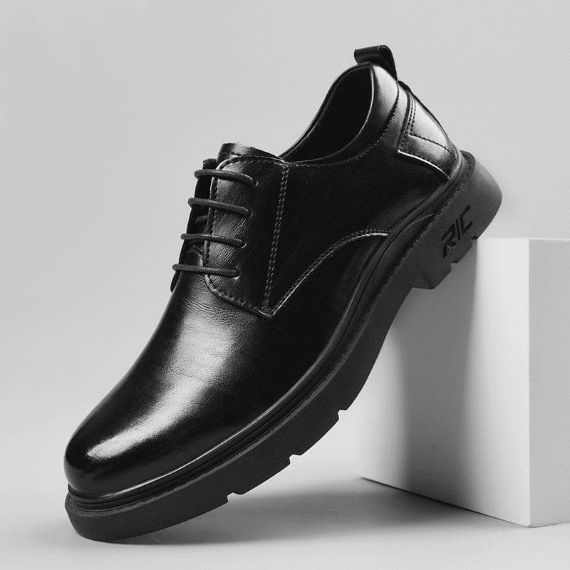 New Leather Shoes Men's Leather Business Casual Wedding Shoes Men's All-match Black Heightened Professional Tooling Men's Shoes 44 black