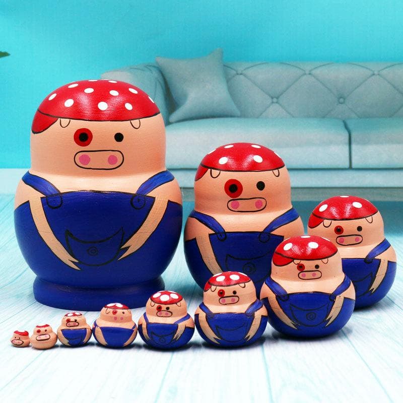 10pcs Animal Pattern Wooden Nesting Toys Nesting Dolls Matryoshka Stacking Dolls 15x10x10cm