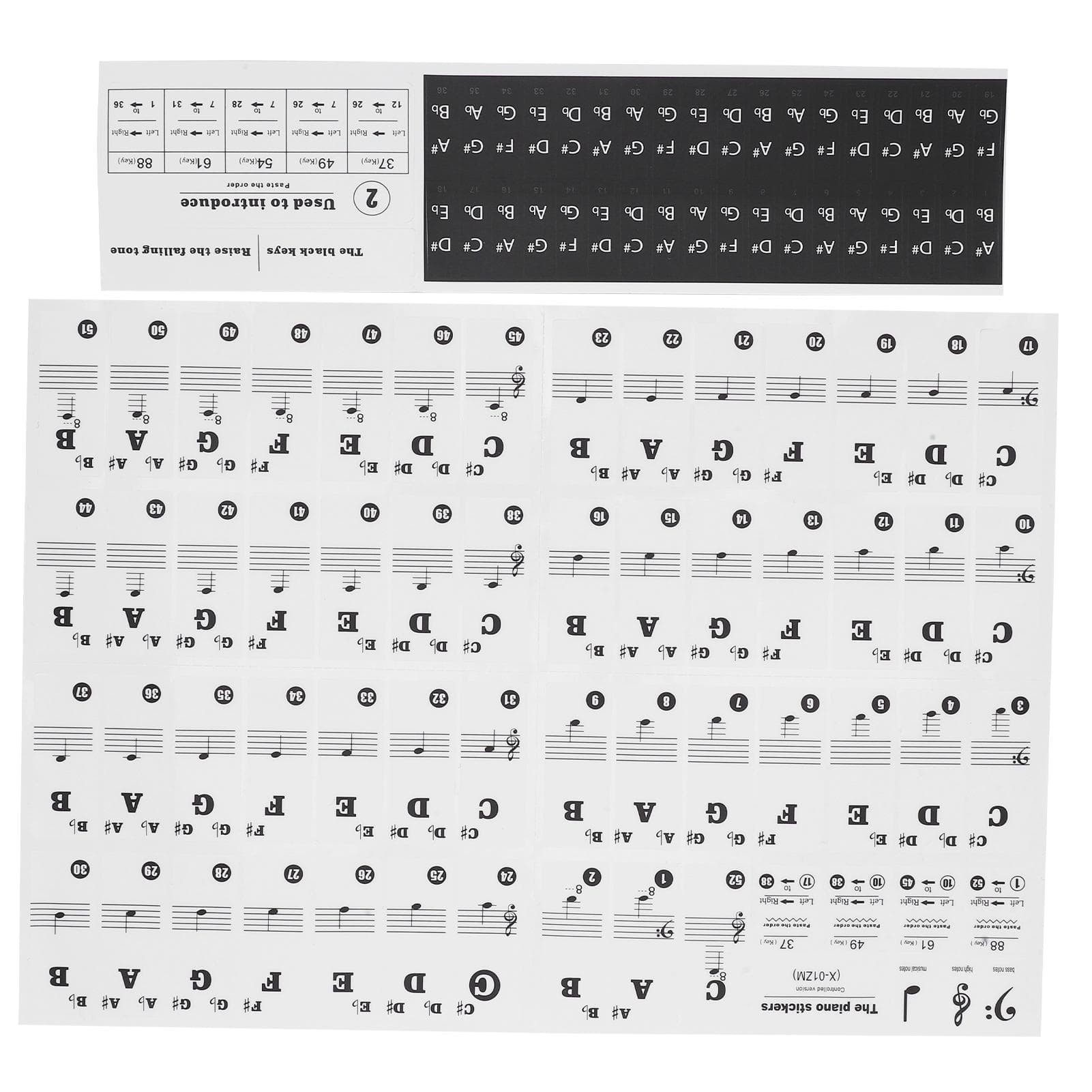 Piano Key Sticker Electronic Organ Universal Keys Transparent Notation Paster DecorationBlack black