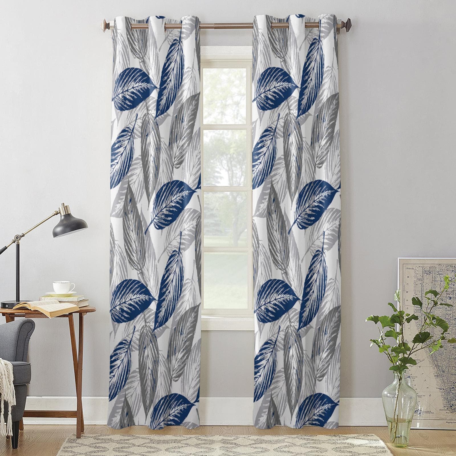 Blue-Gray Foliage Texture Modern Window Curtains for Living Room Bedroom Curtain Kitchen Treatment Blinds Drapes 100W x 215H(cm) x2