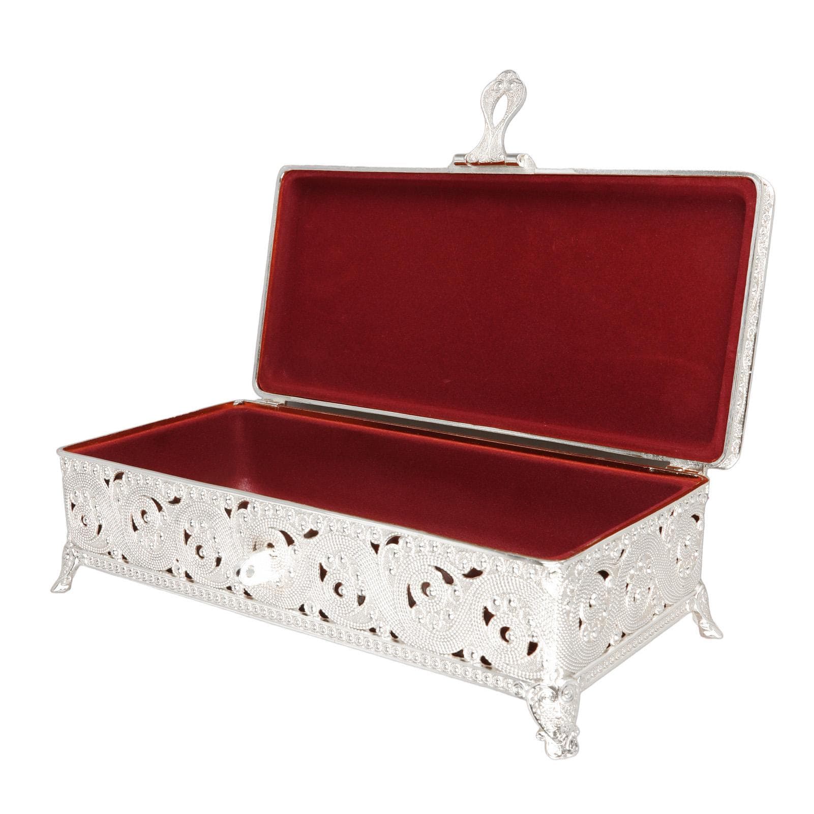 Vintage Metal Jewelry Box Soft Velvet Rust Protection Rectangular Trinket Box for Girl Women silver