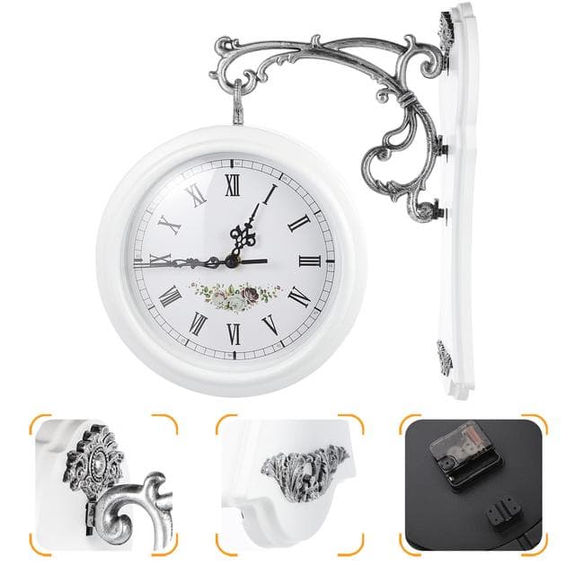 Double Face Clock Home Sided Vintage Rotatable Retro Wall Mounted European Style Glass Decoration 10 inch white
