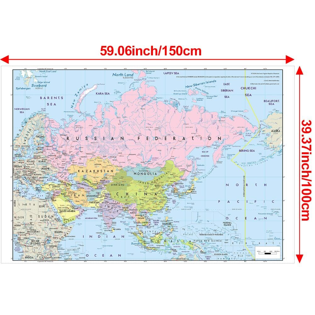 The Map of Asia, Without National Flags Series Large Map,English Version Educational Map,Home Office Decor,School Teaching Suppiles 5*3ft (150*100cm)