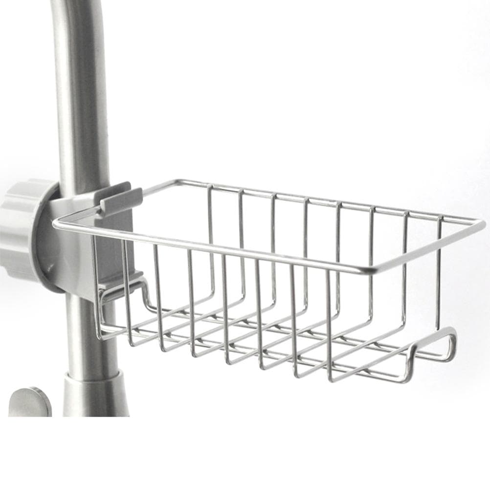 Faucet Storage Rack Stainless Steel Drain Rack with Hook for Kitchen Bathroom silver